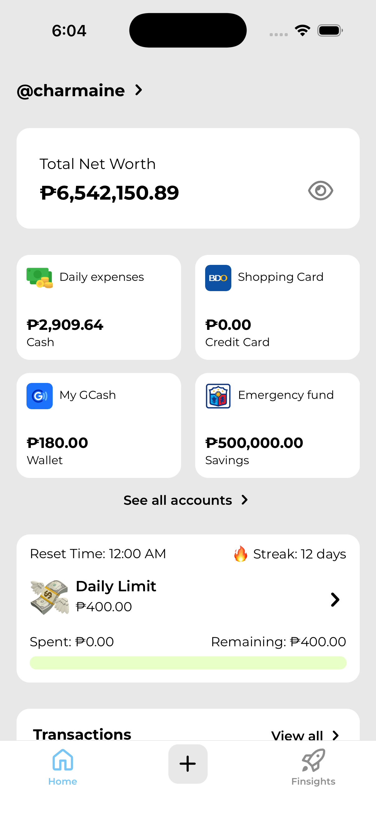 Budget tracker screen
